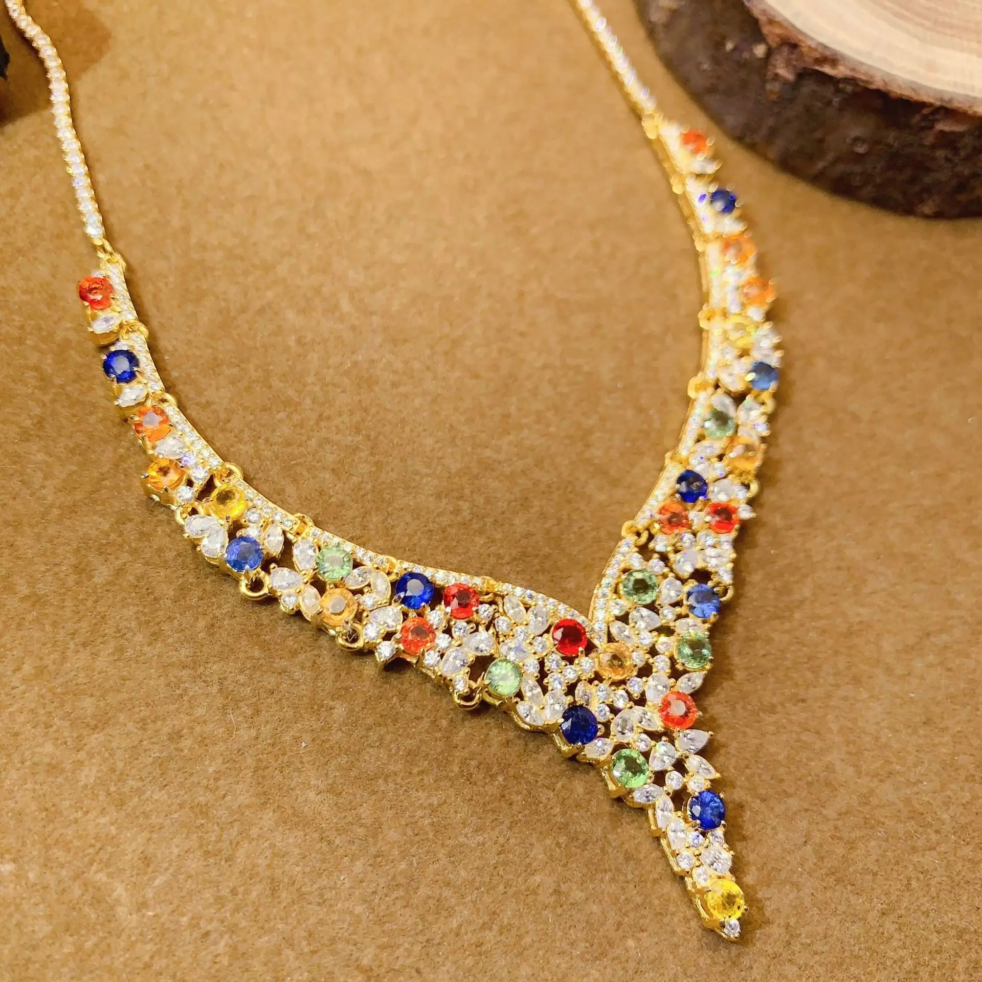 

3*3mm Natural Fancy Sapphire Necklace, S925 Silver Luxury Gemstone Jewelry for Party Wedding Banquet Gift