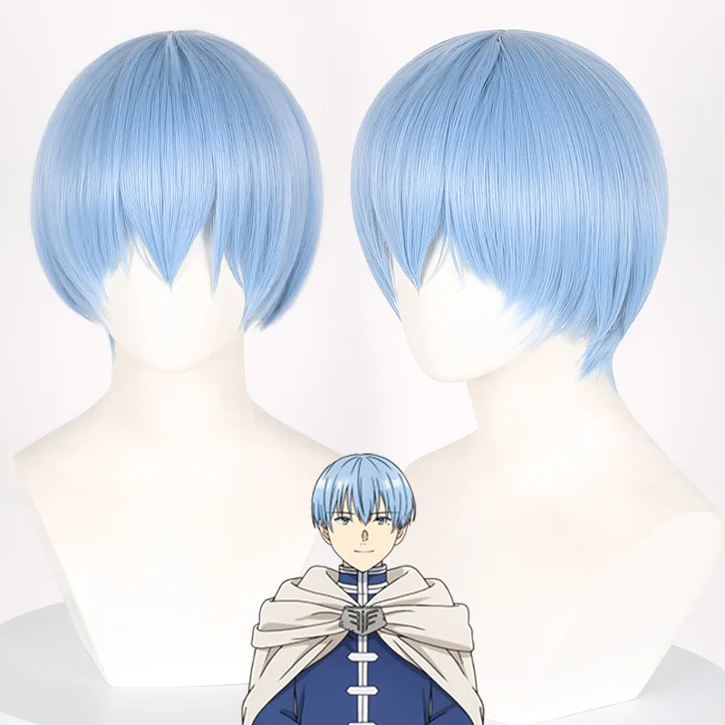 Peluca corta Anime Hero Himmel: flequillo picado azul hielo y fibra resistente al calor |   Cuero cabelludo de silicona para cosplay