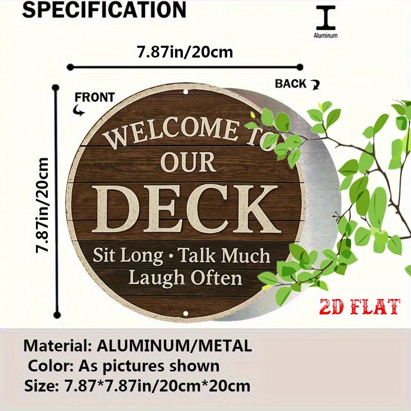 2D Flat - Welcome Round Sign, 2D Flat Design, Perfect for Relaxation Spaces. This Rustic Metal Wall Art Is Ideal for Gatherings