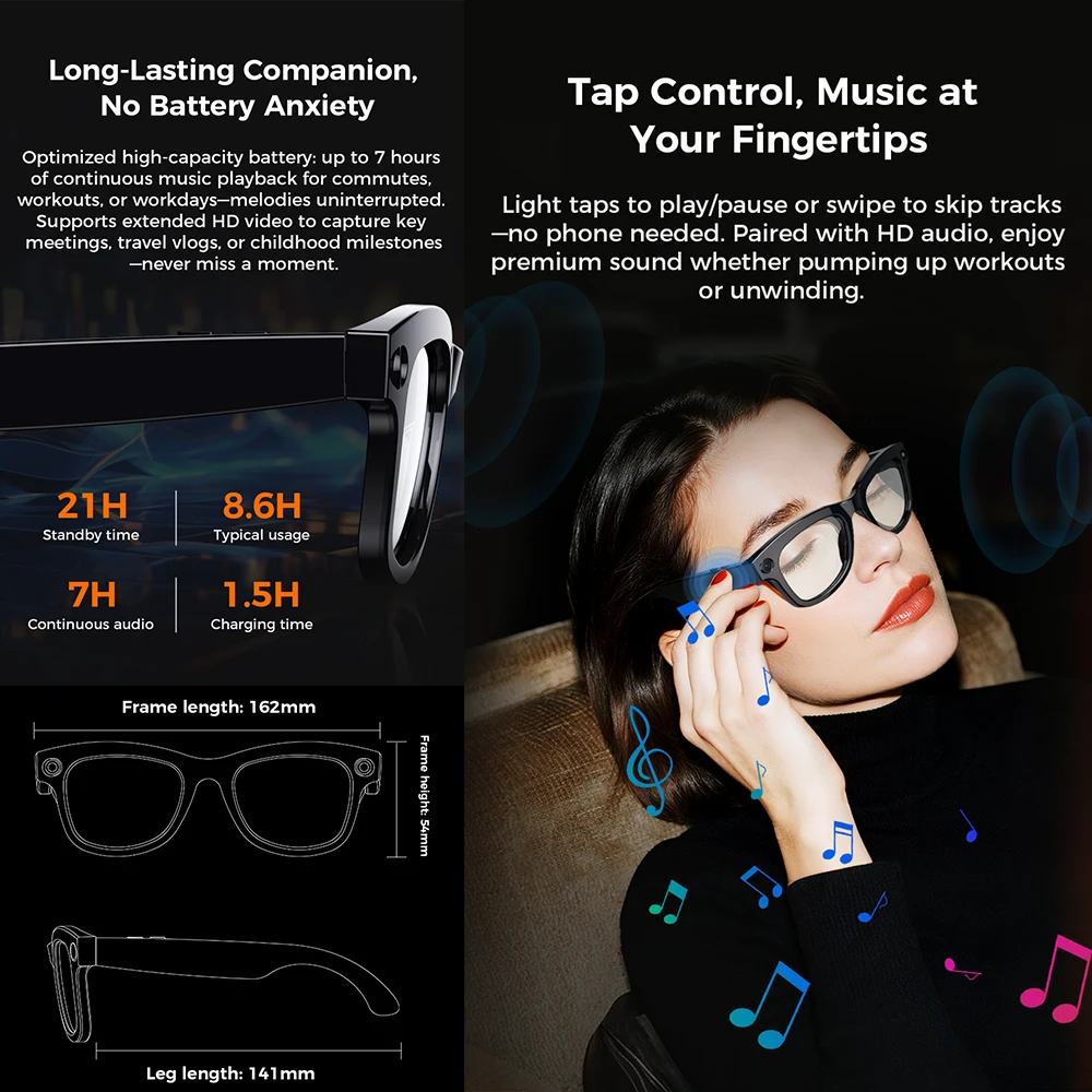 2025 جديد AI ترجمة النظارات الذكية الأشعة فوق البنفسجية العدسات الواقية بلوتوث دعوة صوت مساعد HD كاميرا فيديو الموسيقى النظارات الذكية #5