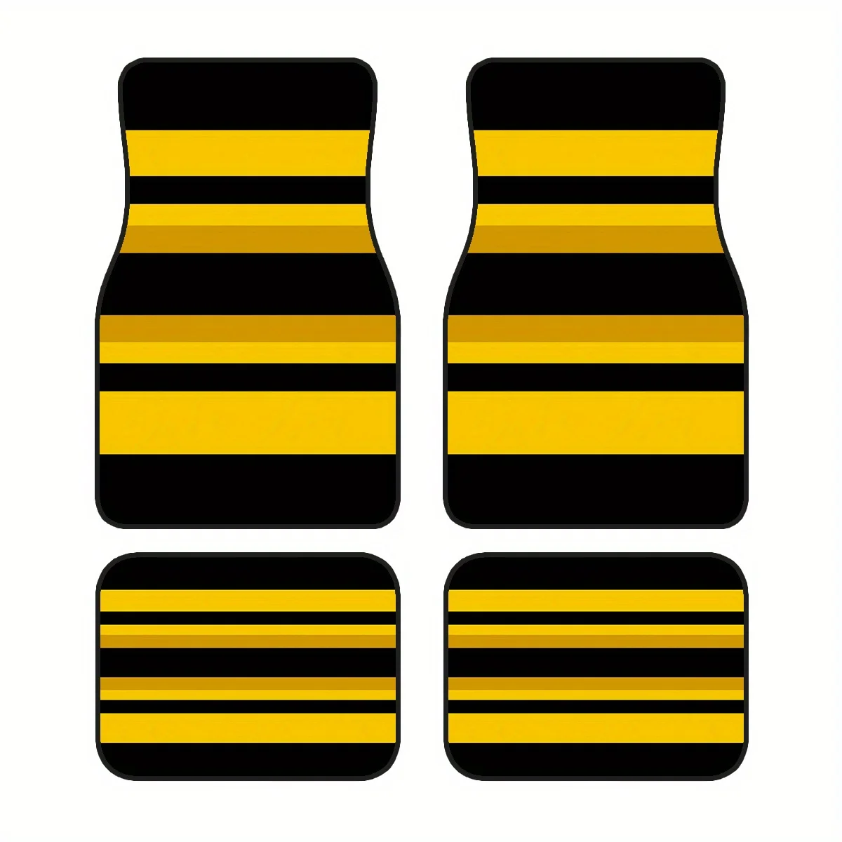 4pcs, Non-slip Polyester Material Car Footrests, Yellow And Black Striped Pattern Floor Mats, Anti-slip Mats For Sedan And SUV M