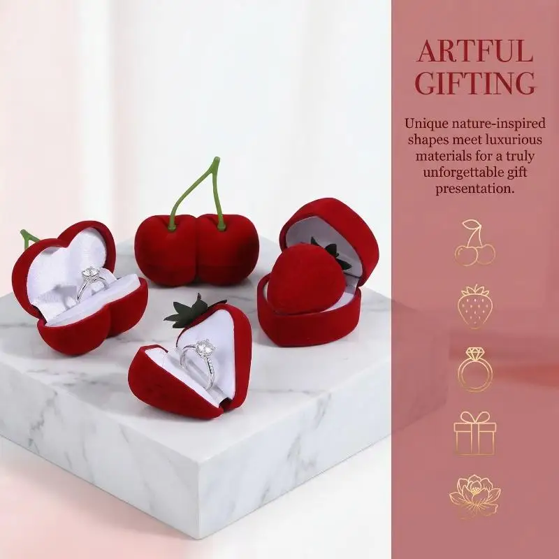 Romantic Velvet Ring Box Heart Shaped Rose Design For  Storage Bridal Proposal Valentines Day Gift