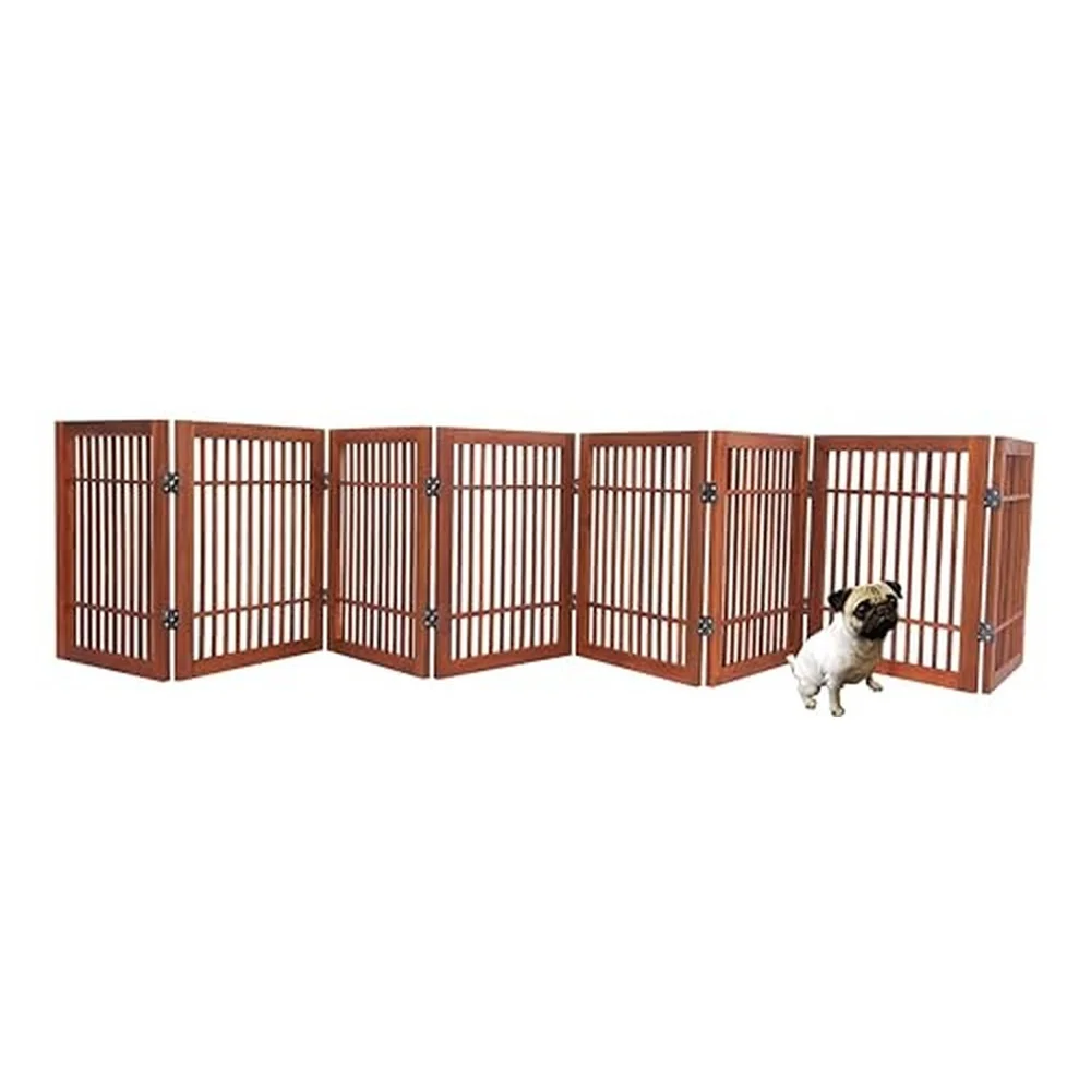 Freestanding Wooden Dog Gate Foldable Indoor Pet Gate No Drill Expandable Barrier for Doorways Stairs Hallways Portable