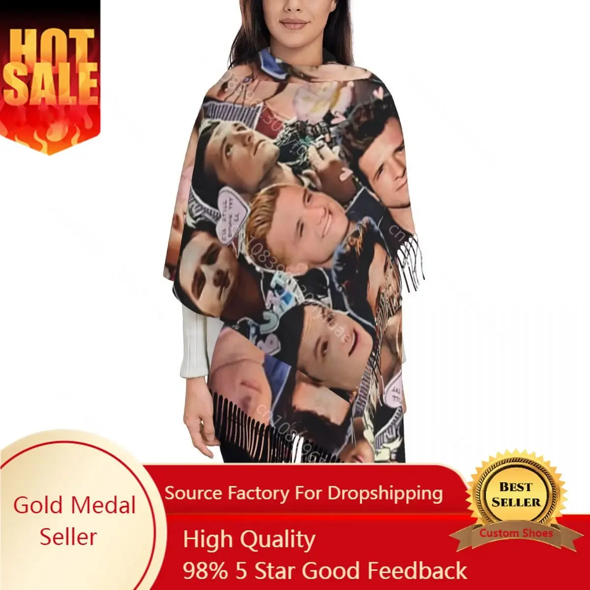 

Retro Josh Hutcherson Collage Shawls Wraps for Womens Winter Large Soft Scarf Pashmina Tassel Scarves