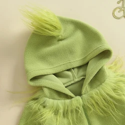 Newborn Baby Girl Boy Christmas Costume Fuzzy Jumpsuit Romper   Toddler Green Monster Costume