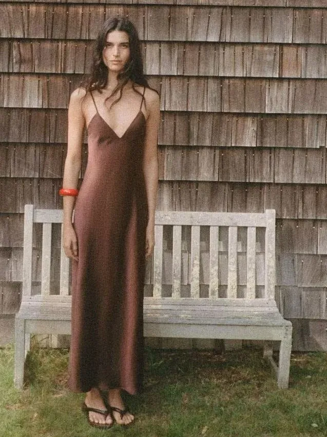 Ele cintura alta cetim de seda v-ne scela midi dr verão novo vestido de faion feminino za2025 strapl longo vestido de noite