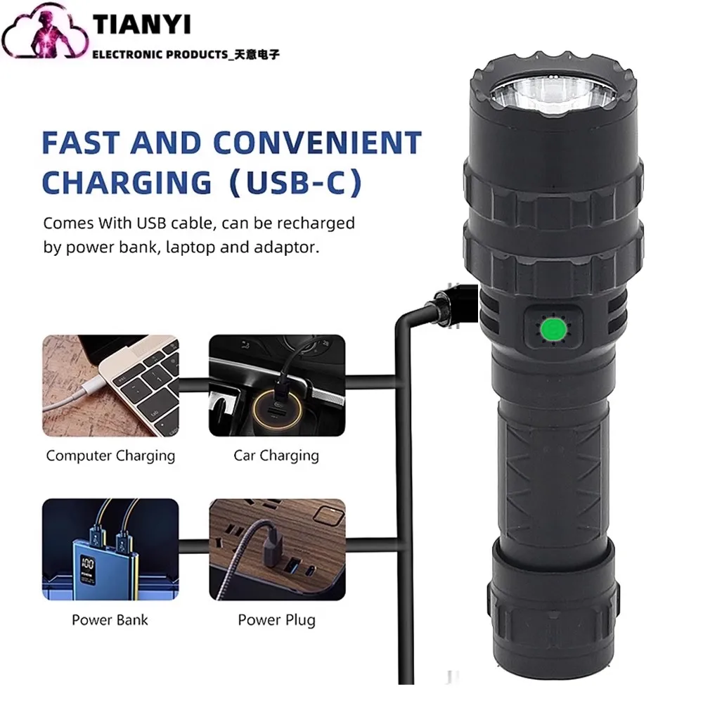 Tactical Flashlight CY10 1200 Lumen Black LED Light with Offset Rail Mount, 2 Modes Pressure Switch Included