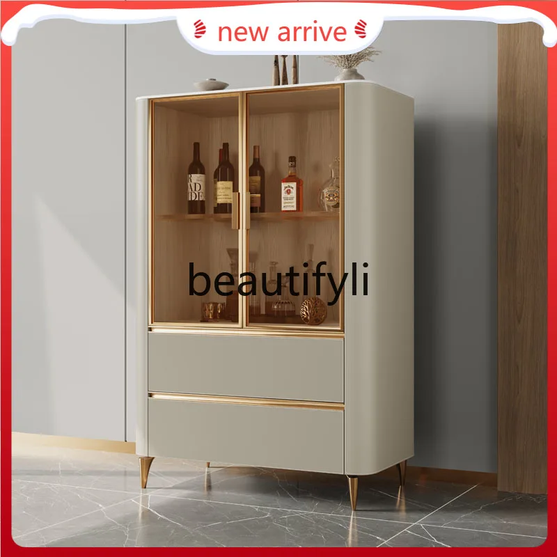 

D2520 Light luxury saddle leather wine cabinet, living room integrated display against the wall, locker, glass display cabinet