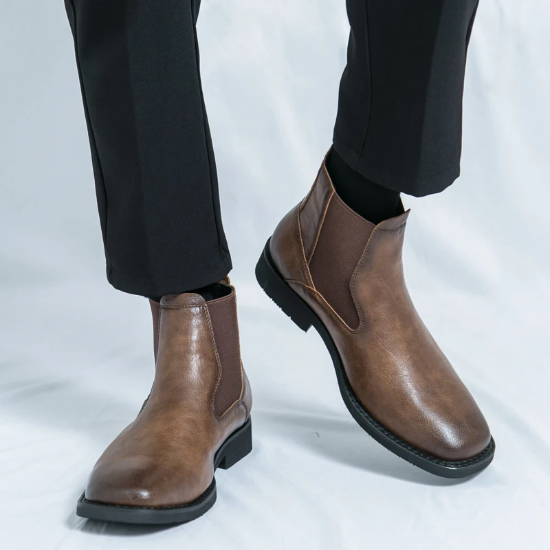 

Chelsea Men Casual Boots Elastic Band Business Formal Retro Minimalist Personalized Fashionable Short Boots Size 38-46