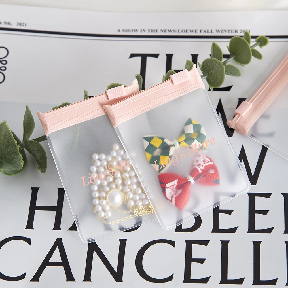 Bolsa con cremallera de joyería rosa personalizada, bolsa de sobre de almacenamiento de plástico EVA esmerilado, anillos, pendientes, colgante, collar, pulsera, embalaje