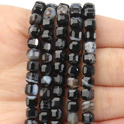 Natural Black Stripe Agate Faceted 5mm Square Cube Shape Beads for Jewelry Making Diy Bracelet Necklace Beading Accessories