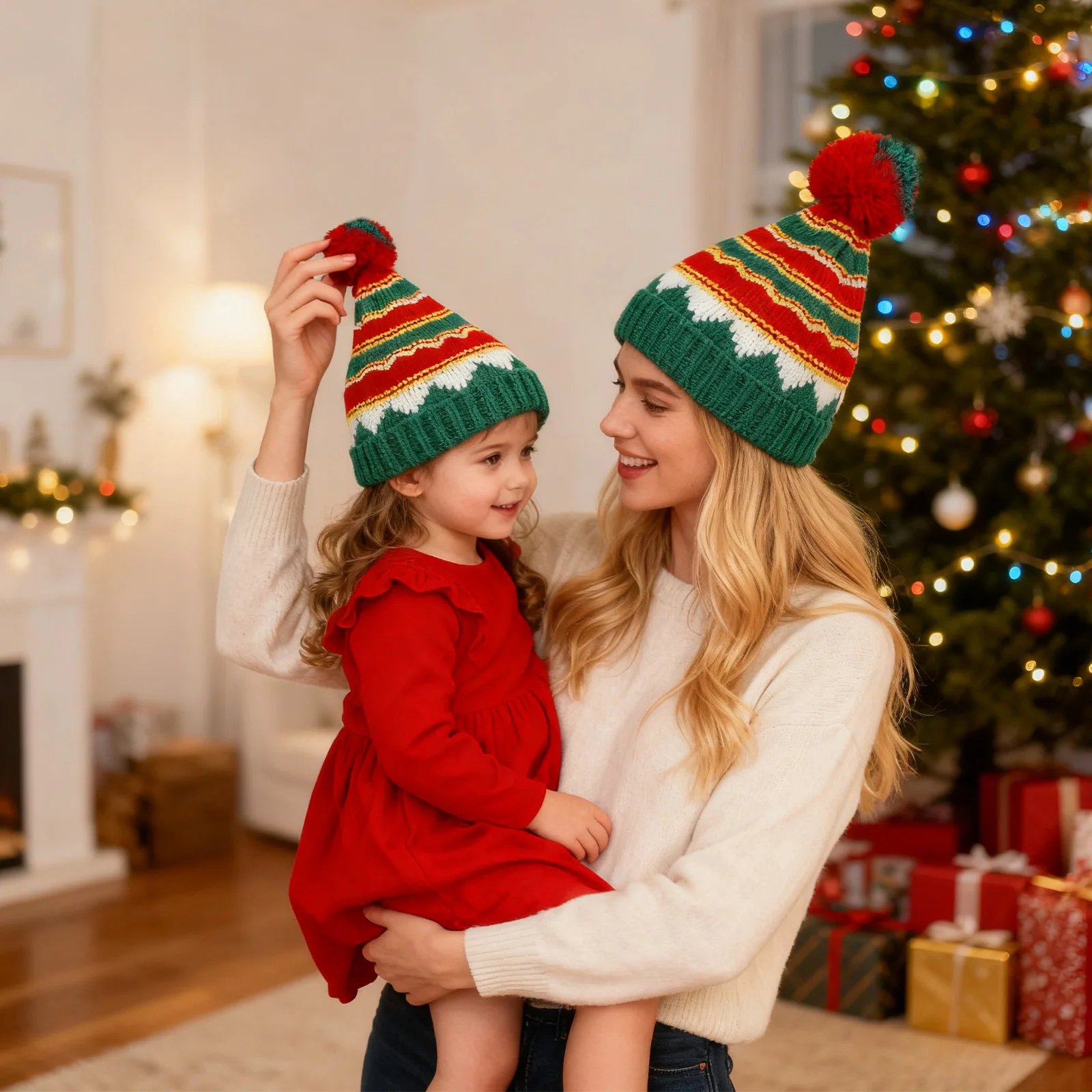 Santa Claus Hat Cute Pom Pom Parent-Child Christmas Knitted Hats Soft Beanie Xmas Decoration New Year Party 2026