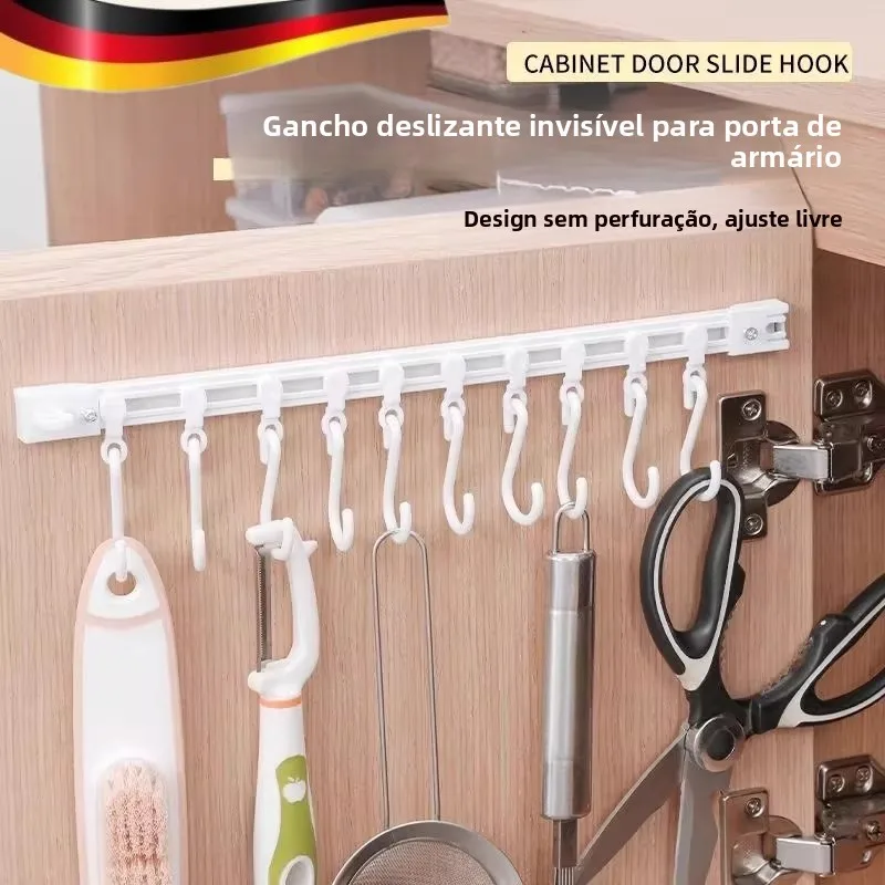 Gancho Adesivo para Trilho Deslizante de Porta de Armário de Cozinha, Sem Furos, Ferramenta para Armazenamento de Utensílios,...