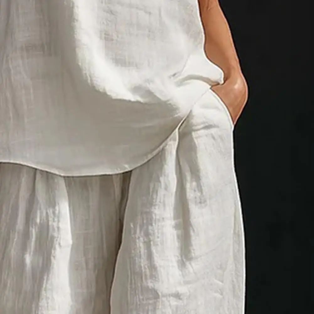

Cotton And Linen Pant Sets Women Sleeveless Short Tops Long Pants Two Piece Set Commuting 2026 Summer New