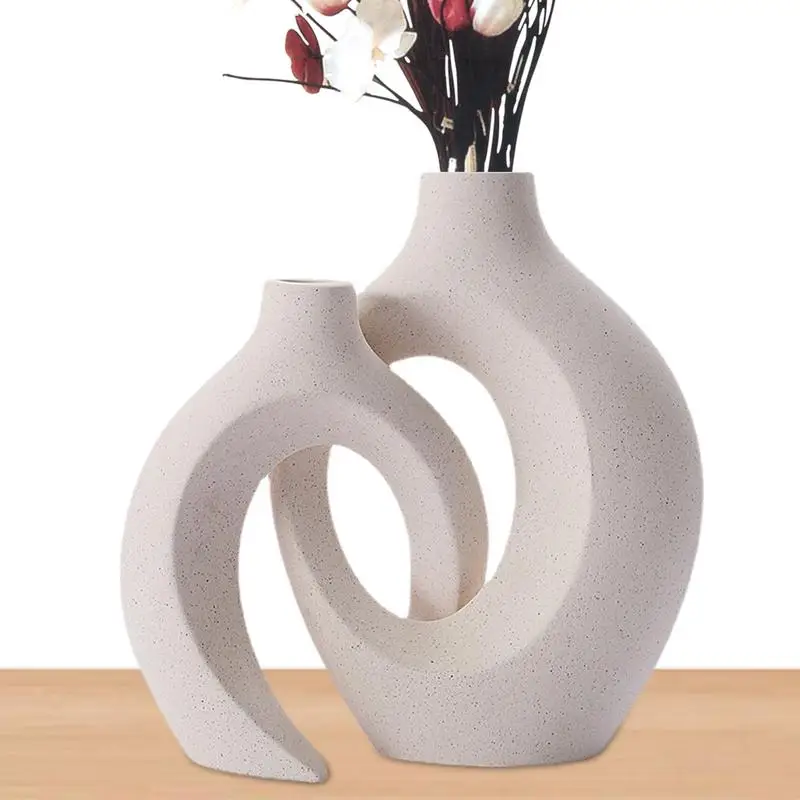 White Ceramic Vase Ornament 2pcs/set Modern Geometric Fine Mouth Decorative Vases Exquisite And Durable Home Hydroponic Flower