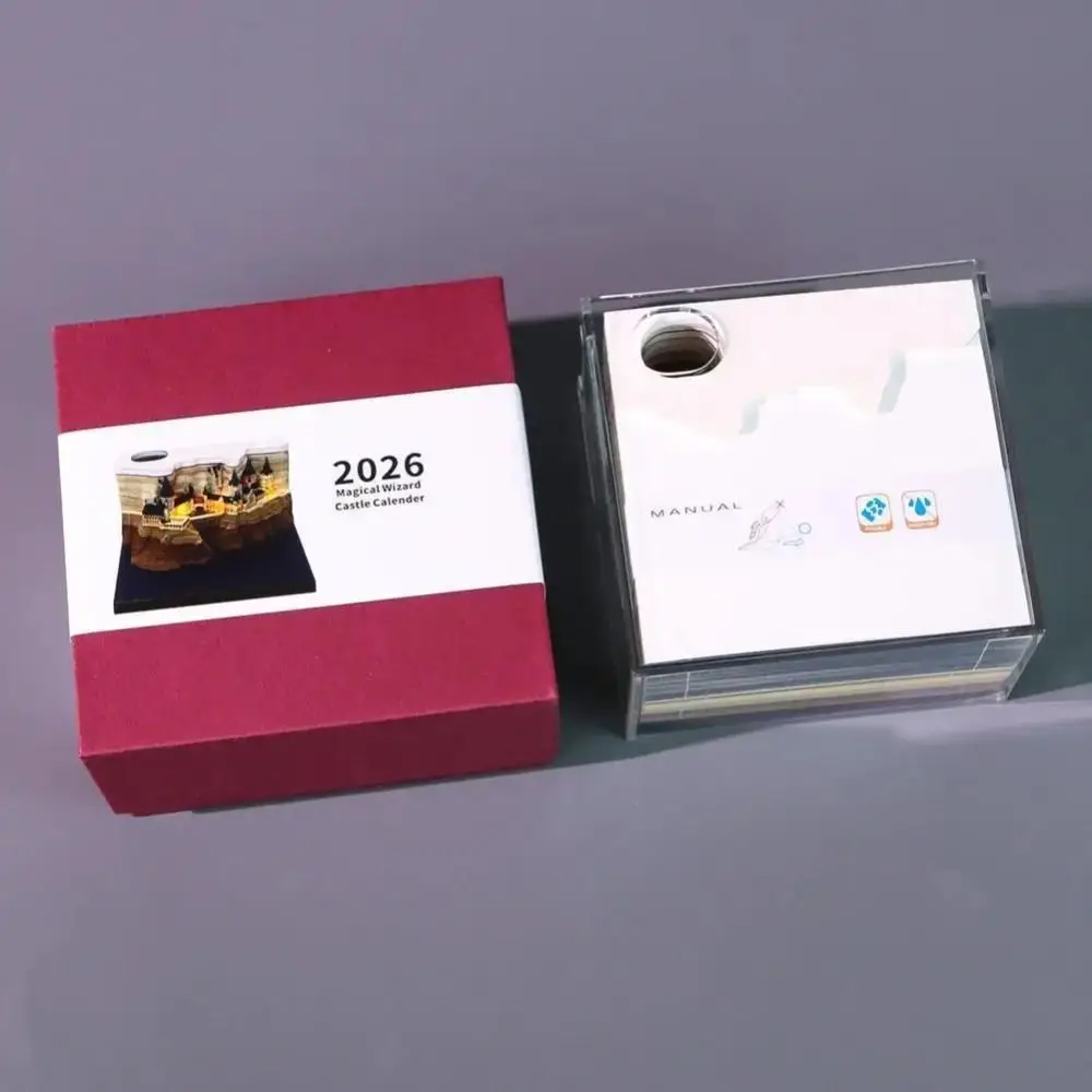 With Lights Paper Sculpture Calendar Notepad 3D Paper Craft Magic Castle Calendar Desktop Ornament 2026 Weekly Calendar
