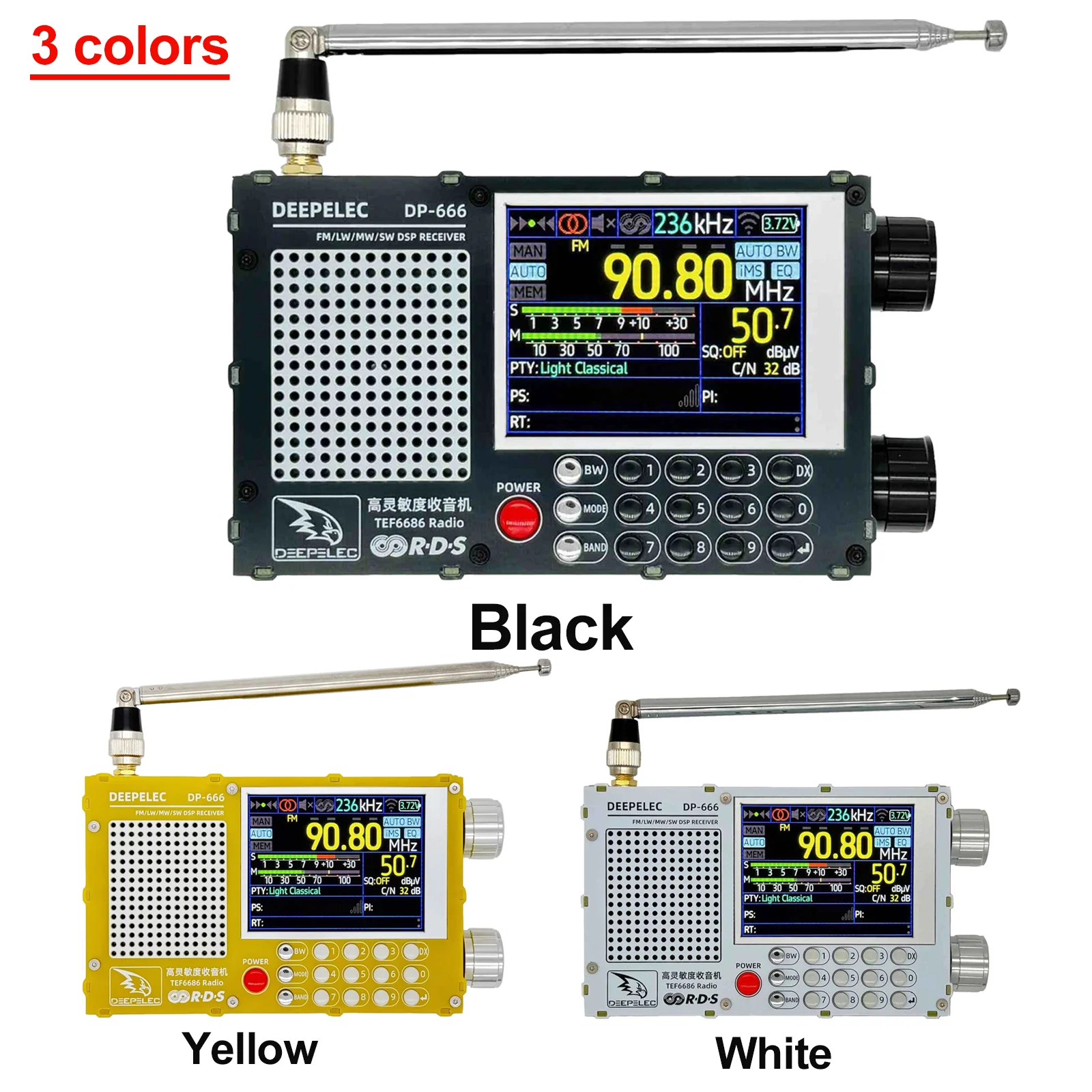 Hamgeek DP-666 TEF6686 Radio High Sensitivity Full Band FM AM LW MW SW Shortwave ESP32 Receiver