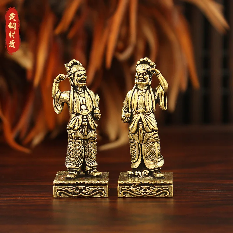 Vintage Shunfeng Ear Thousand-Mile Vision Brass Statue Desktop Shrine Ornament Home Living Room Copper Sculpture Craft Collectib