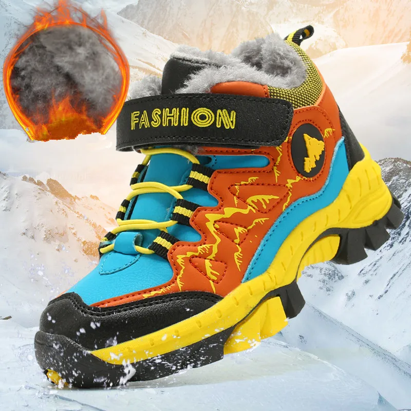 

Plus Velvet Children's Winter Sneakers for Cotton Outdoor Hiking Shoes for Boy Snow Boots Anti-Skid Warm Plush Sneakers Kids