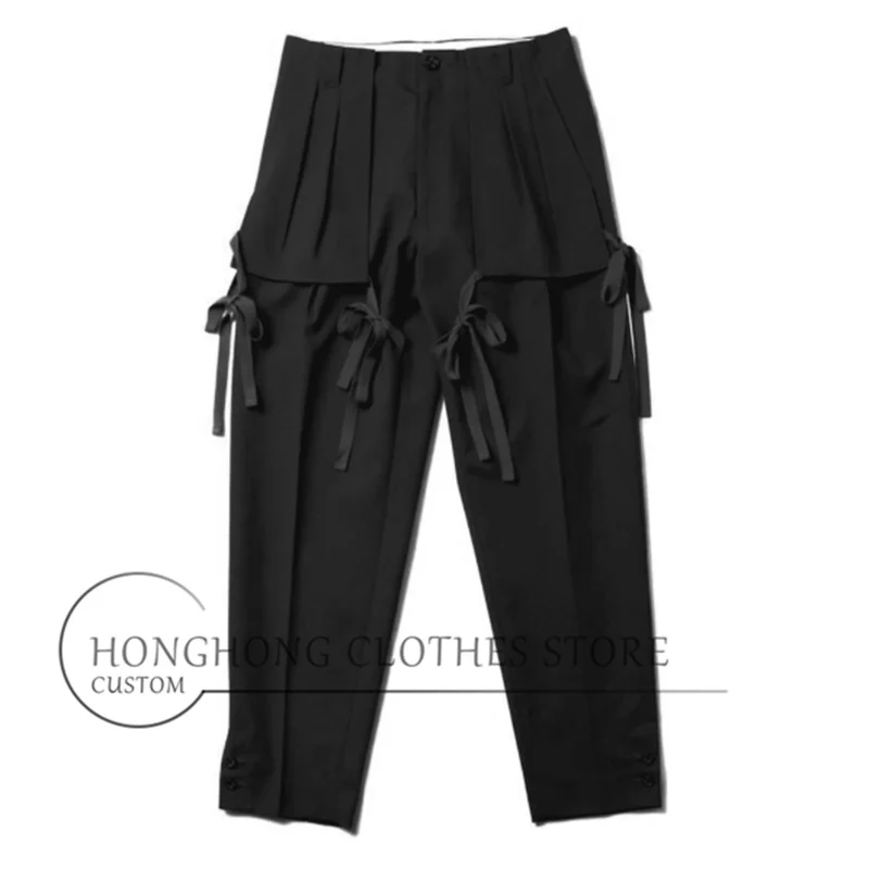 

New high-quality plus-size men's trousers with a flowing ribbon design, fine-spun small foot drape and lace-up