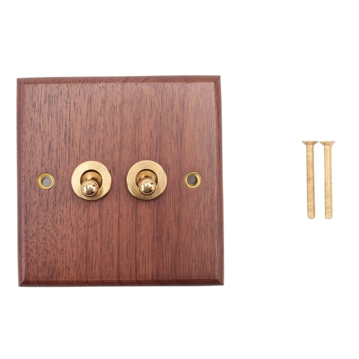 A49T Retro American Industrial Style Light Switch Socket, Solid Wood Brass Toggle Switch Plate(2 Open)