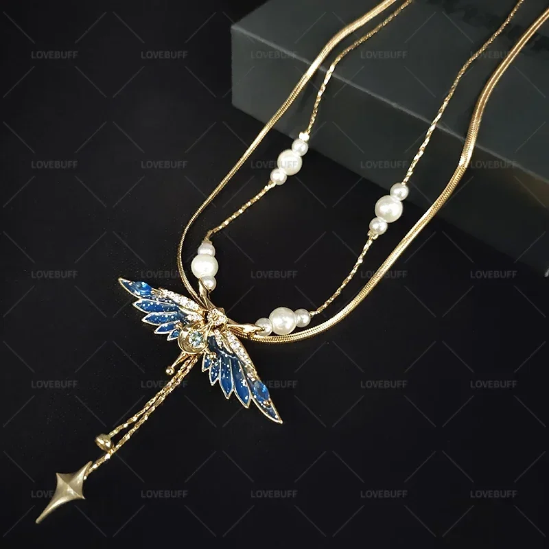 

Hot Fashion Quality Game Impact Wind Glider Wings of Companionship Romantic Crystal Clavicle Chain Pendant Geometric Necklace