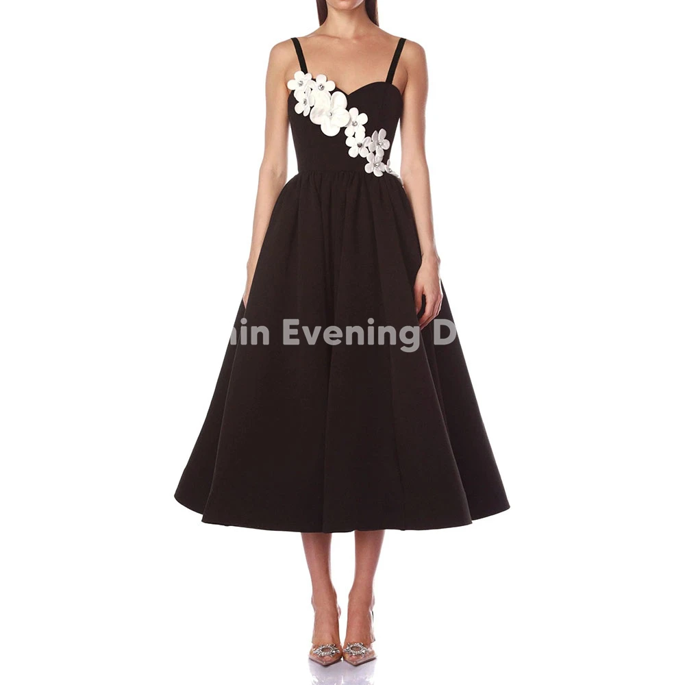 

Simin Customized Women's 3D Flowers A Line Strapless Evening Dresses With Sleeveless Tea-Length Elegant Party Dresses 2025