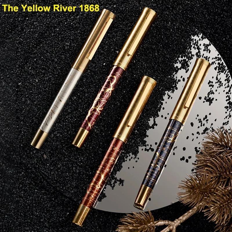 Nuevo Hongdian The Yellow River 1868 pluma estilográfica arte Retro para estudiantes pluma de escritura de alta gama para hombres regalo de escritura de oficina pluma con patrón de tinta