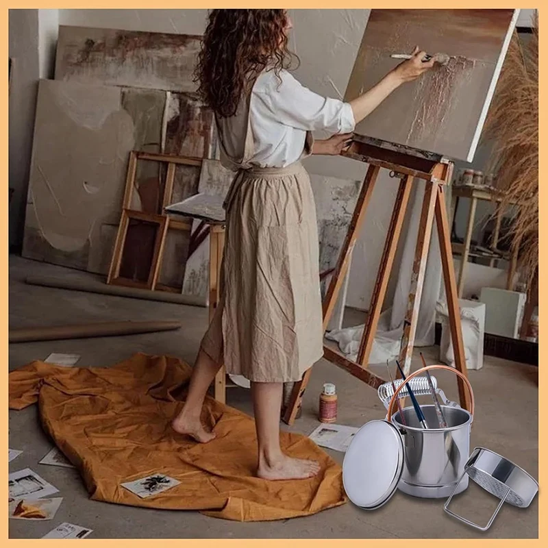 LUWEI Paint Brush Washer,Stainless Steel Paint Brush Holder With Large Capacity Wash Tank And Removable Screen