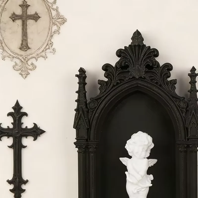 Cross-Border Gothic Dark Style Church Arch Shaped Niche With Little Angel Decoration For Dark Retro-Style Home Wall Decoration