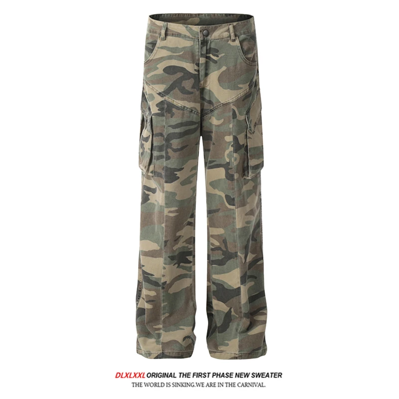 

Брюки GXFortune в американском стиле High Street Vibe, ретро, с эффектом потертости, камуфляжные, рабочие, прямые, слегка расклешенные, идеального кроя