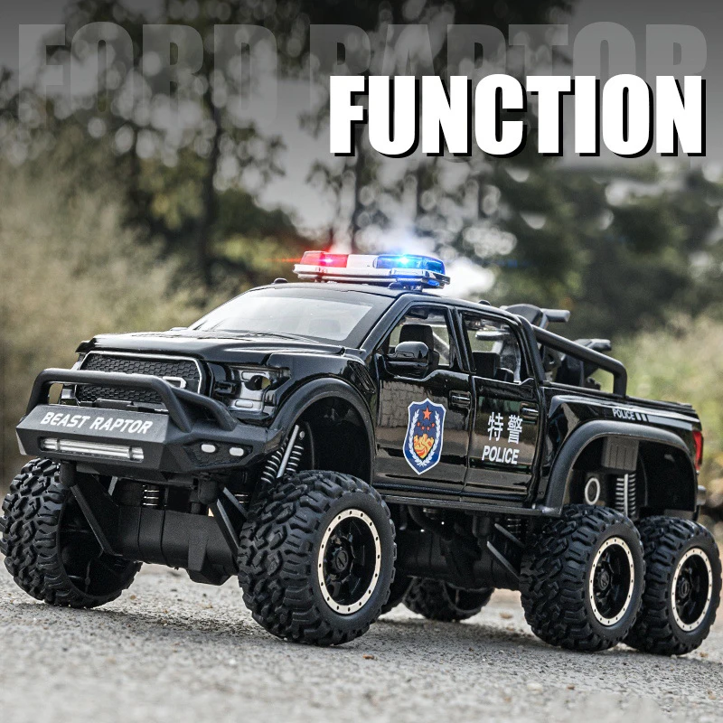 1/28 Diecast Ford Raptor F150 Off-Road Vehicle 6X6 Pickup Suspension Big Wheel Alloy Car Model Truck Boy Gift Children\'s Toy