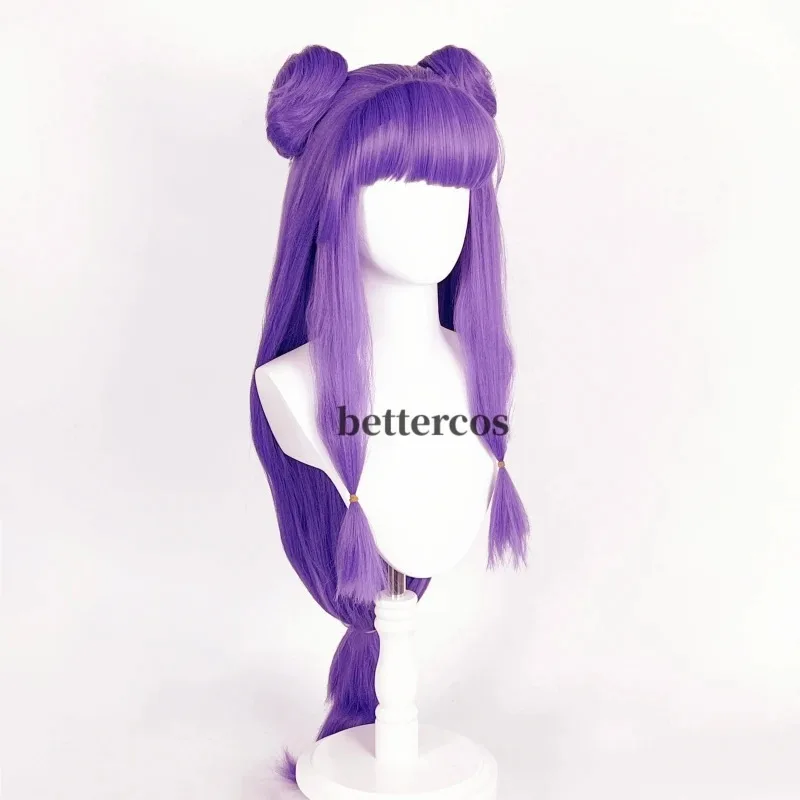 Peluca de champú Anime Ranma 1/2 peluca de Cosplay Ranma Nibun-no-Ichi púrpura bollos largos pelucas de pelo sintético resistentes al calor + gorro de peluca