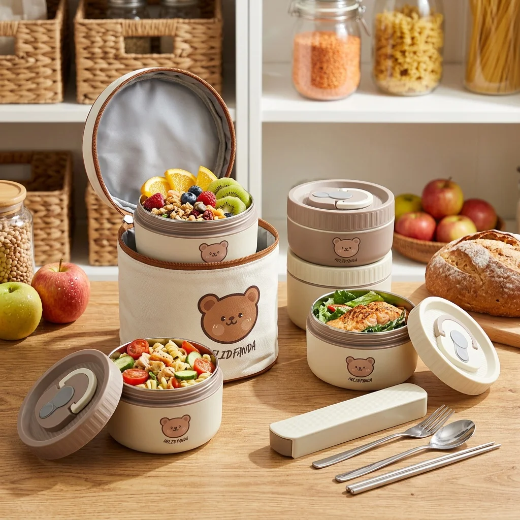 304 Stainless Steel Insulated Lunch Box Microwavable Bento Box Thermal Food Container with Handle for School Kids Adults
