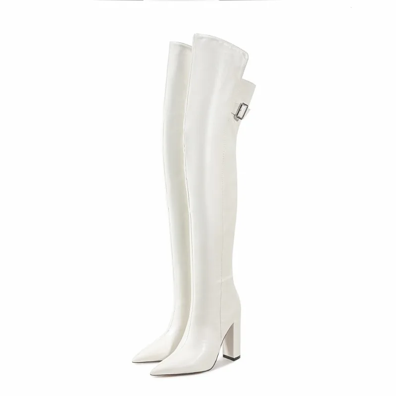 

Sexy Thigh High Boots Women Autumn Winter Elastic Leather Over the knee Boot For Women white Heels Fetish Long Shoes Large Size