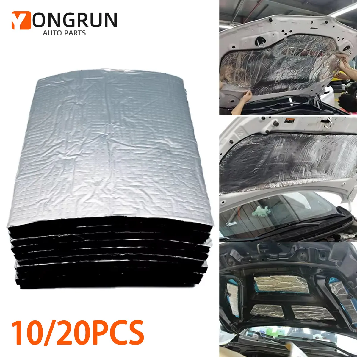 YONGRUN 10/20pcs Automotive Insulation Pad Noise Reduction Aluminum Foil Soundproofing Suitable For Automotive Interiors