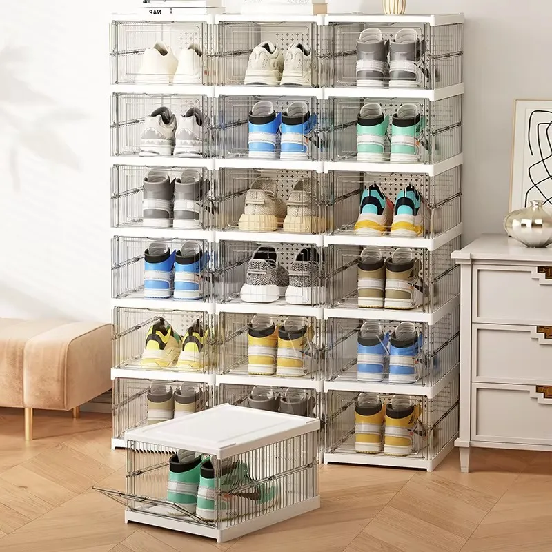 1/3 Layers Foldable Shoes Box Stackable Transparent Thickened Sneaker Shoe Storage Dustproof Combined Shoe Cabinet