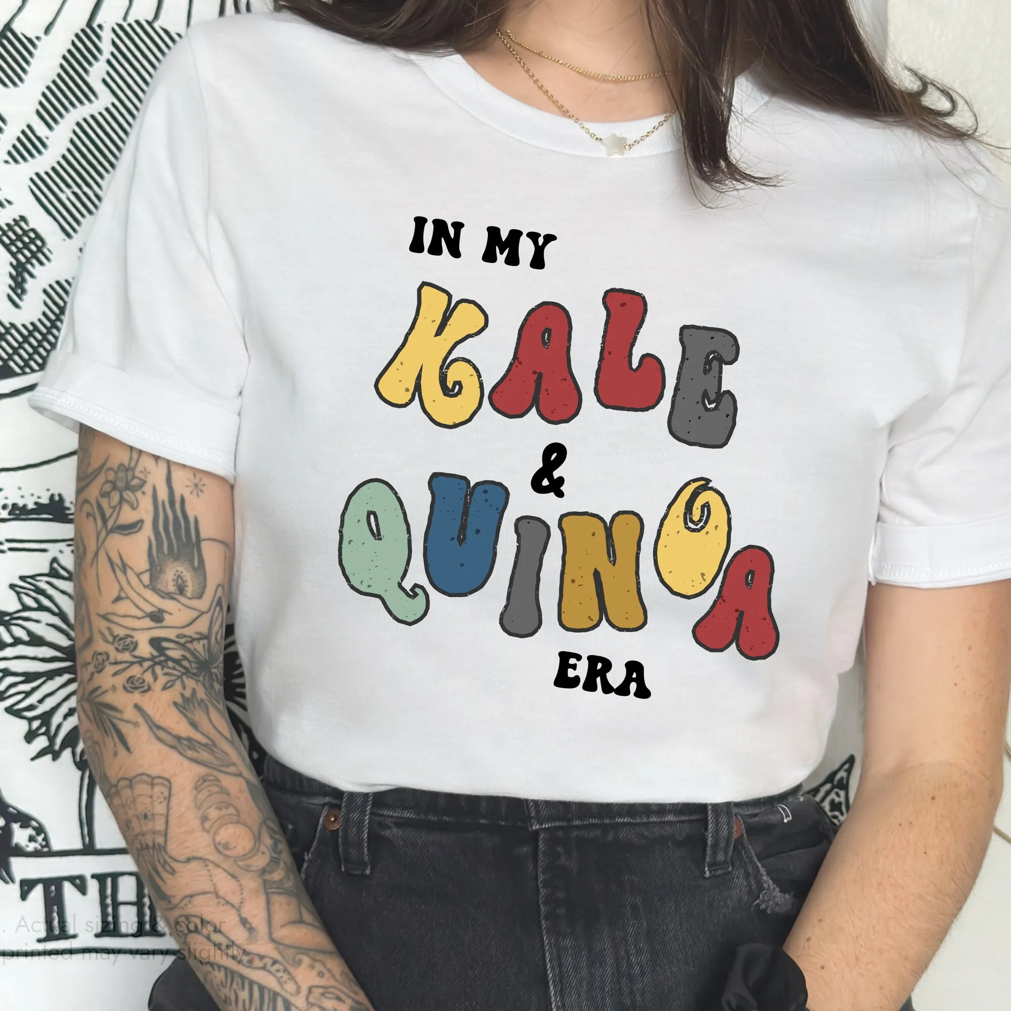 Camiseta de Kale y Quinoa en mi Era, Linda moda callejera saludable, amante de la comida, bienestar Retro