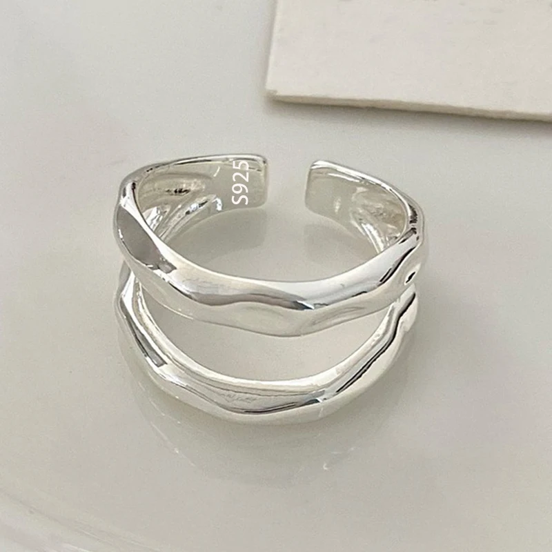 Women's 925 Sterling Silver Double Layer Geometry Ring
