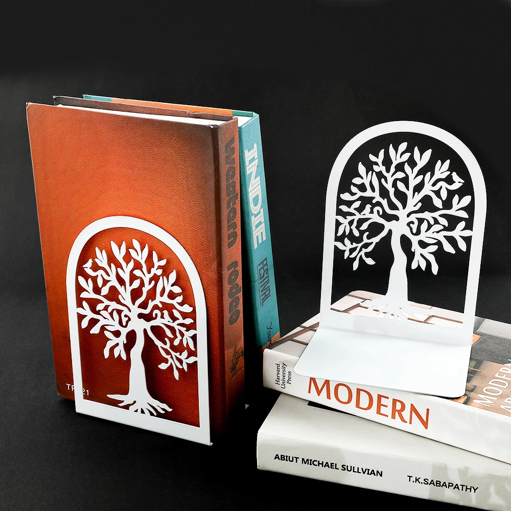 arvore da vida desktop book termina office bookend home bookend gift prateleiras de livros ferro book rack branco 01