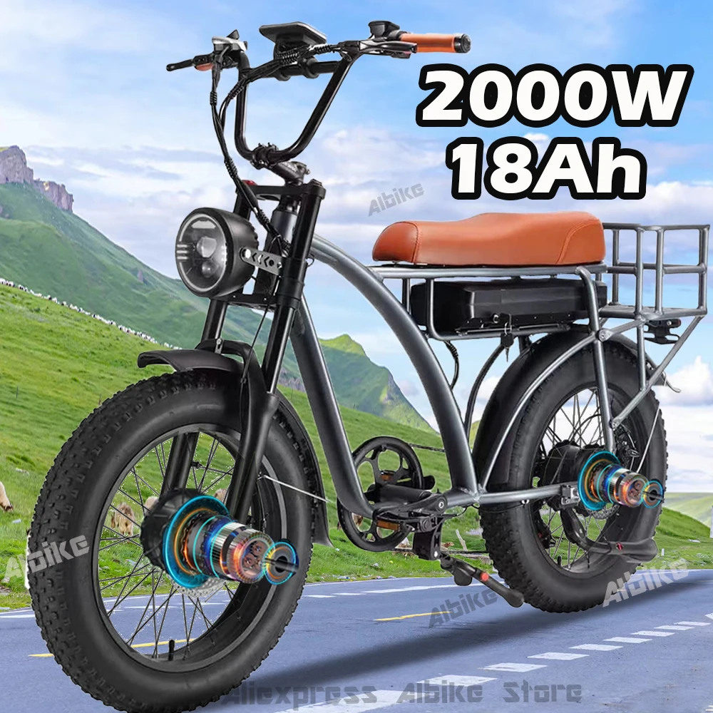 

2000W Dual Motor Ebike Electric Bike for Adults 48V 18AH Removable Battery with Long Seat Electric Bicycles Hydraulic Disc Brake