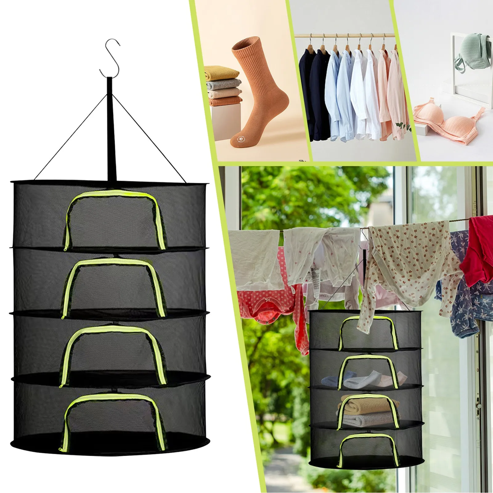 

4-слойная складная подвесная сетка для сушки, многослойная сетка, подвесная сетка для сушки растений, овощей, трав, цветочных бутонов, корзина-органайзер