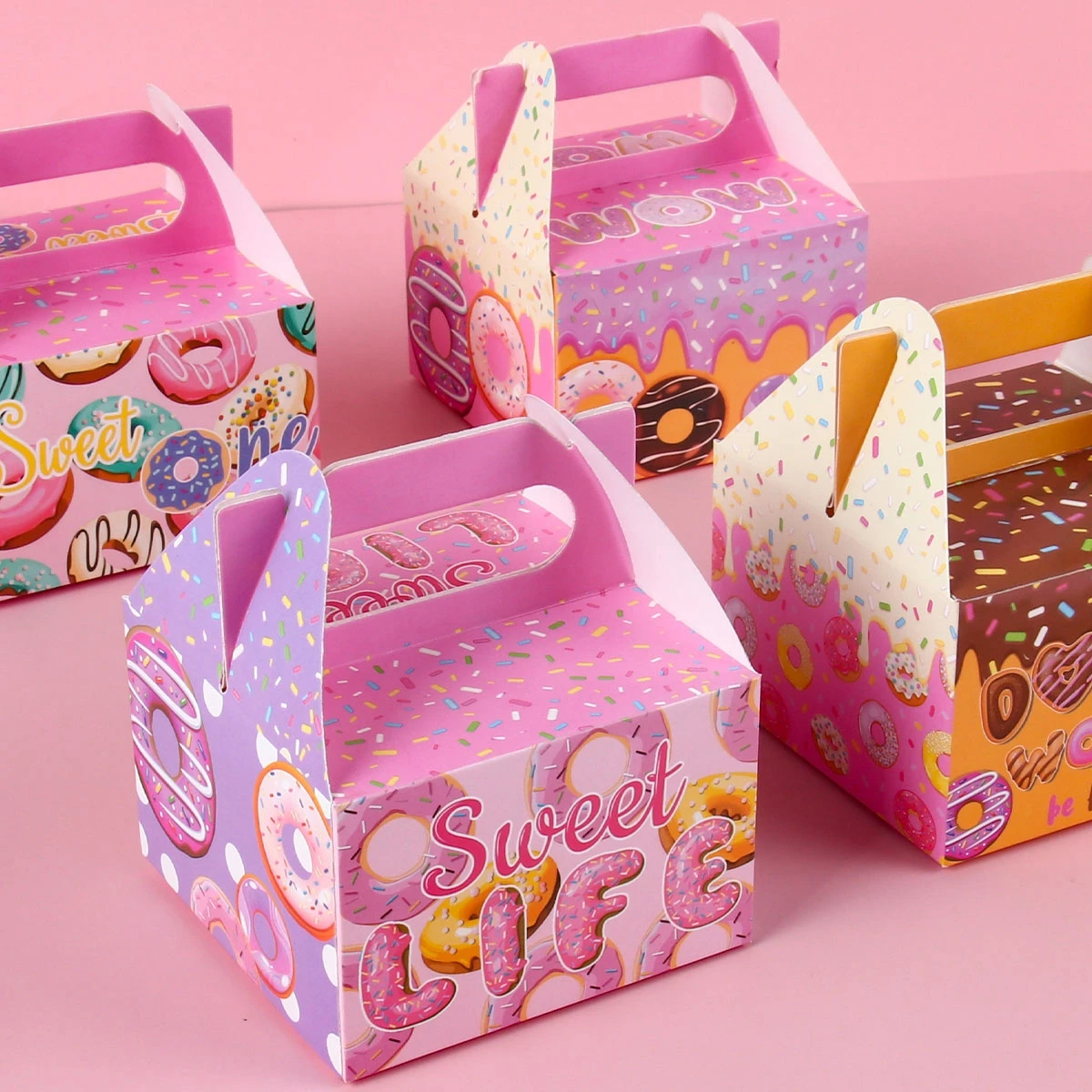 4Pcs Donuts Gift Bag Dessert Cookies Candy Boxes Birthday Party Decoration Kids Gift Packaging Box Baby Shower Supplies Girls