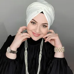 Muzułmańska biała perła modalna hidżab moda pod czapka Abaya hidżaby dla kobiet Abayas koszulka szalik na głowę sukienka kobiety turbany czapka Turban