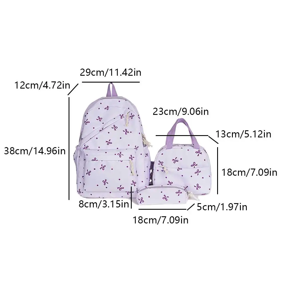 

3-in-1 Bow Tie College School Backpack with Lunch Box and Pencil Case Backpack Set School Backpack Set for Teens Women Student