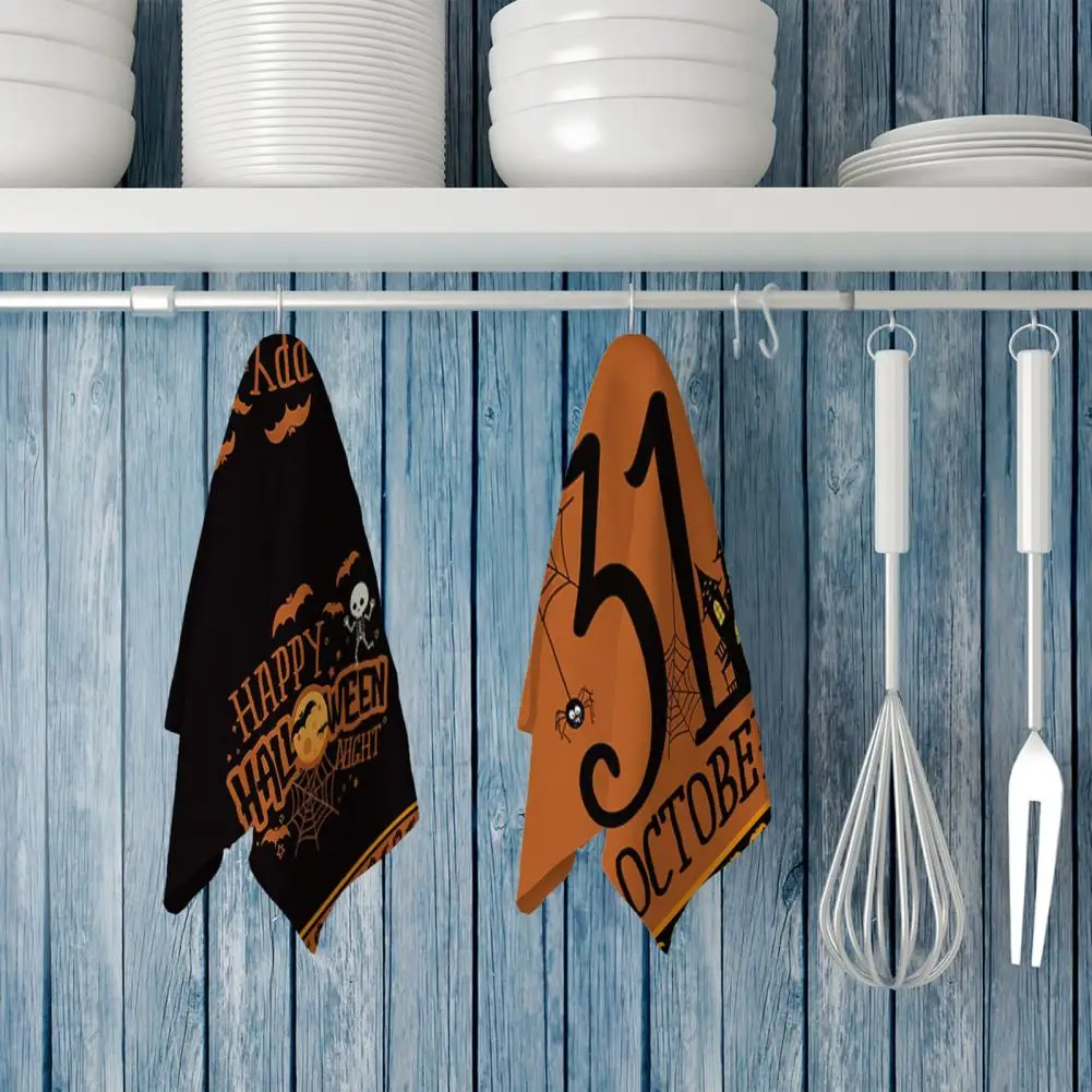 2Pcs Halloween Dish Towels Halloween Bat Pumpkin Kitchen Dish Towels Microfiber Efficient Water Absorption  Kitchen Towel 설거지 수건