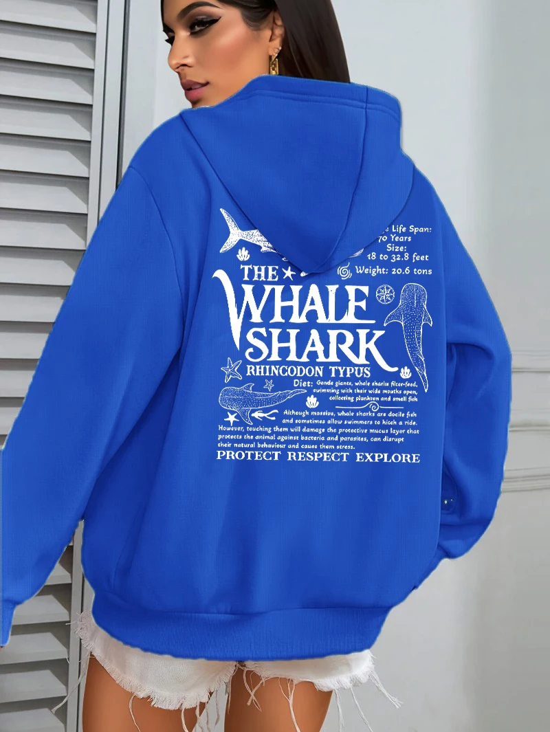 Kreativer Walhai mit Buchstaben-Print, Damen-Streetwear, weiche, trendige Kapuzenpullover, einfarbige, warme Kleidung, lockerer Hip-Hop-Hoodie. – Detail 15
