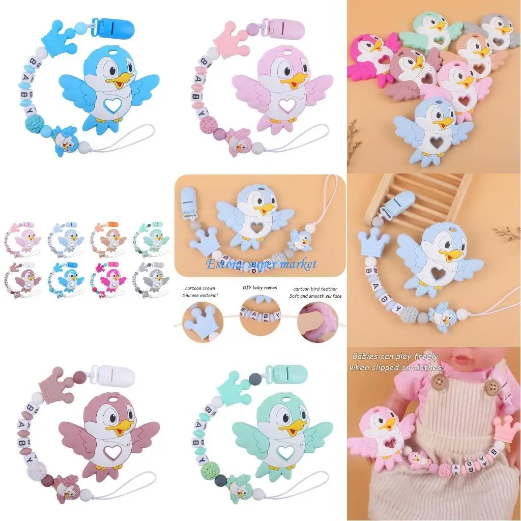 

090B Babies Teething Toy Chewing Cartoon Animal Bird Bead Pacifier Clip Silicone Gift