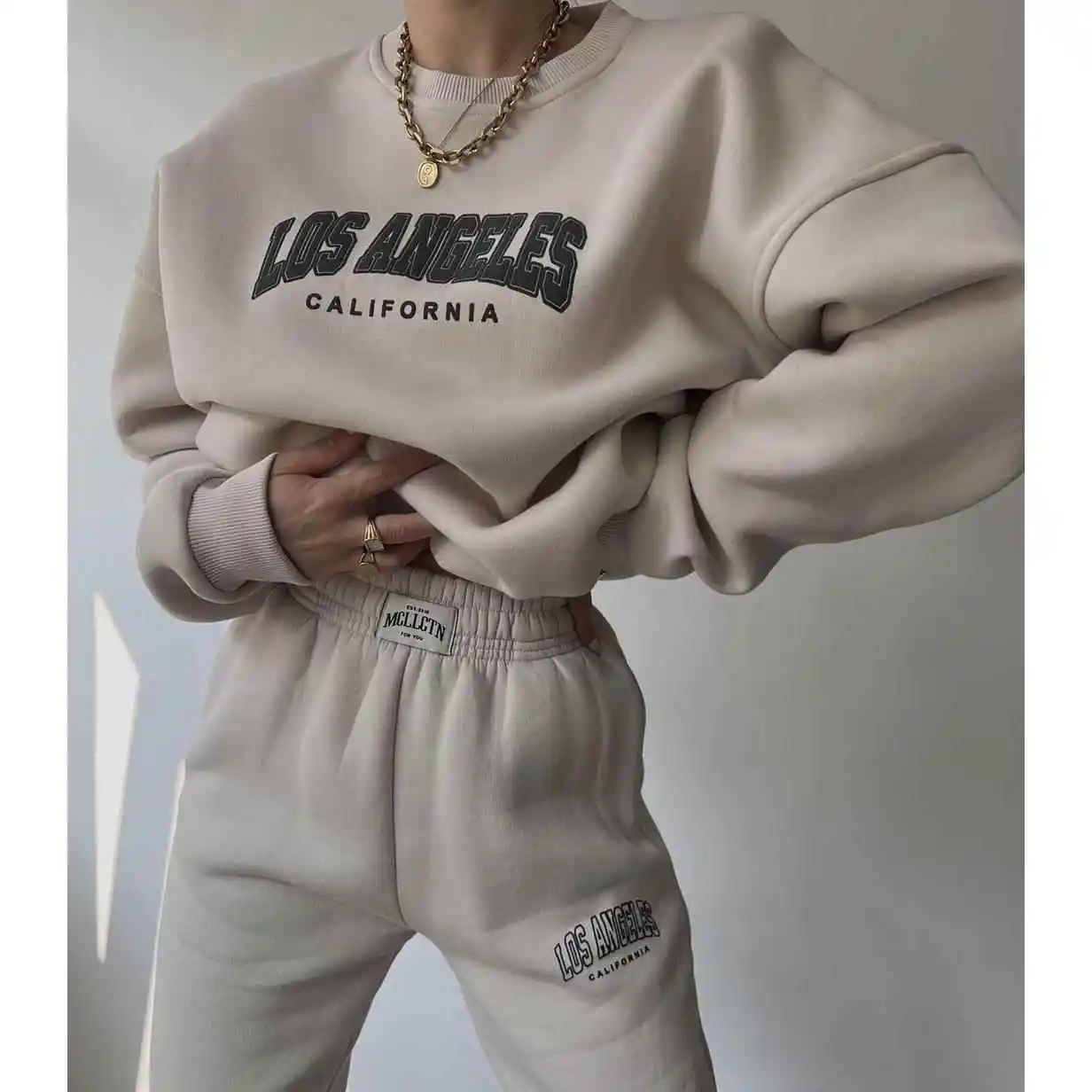 Damski sweter casualowy z długimi spodniami, modny komplet dwuczęściowy z zamkiem błyskawicznym przy kołnierzyku, stylizowany na regenerowany...