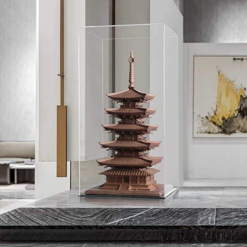 Pure solid wood Chinese antique architectural model finished decorative ornaments, hotel lobby sales office entrance